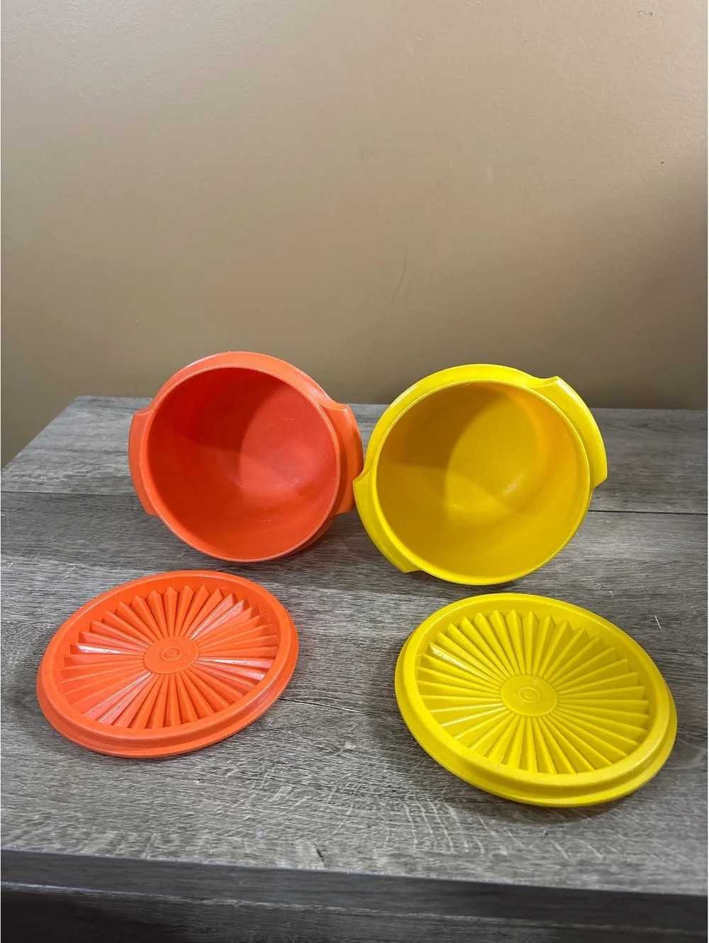 Vintage Tupperware Retro Orange and Yellow Storage Containers with Lids